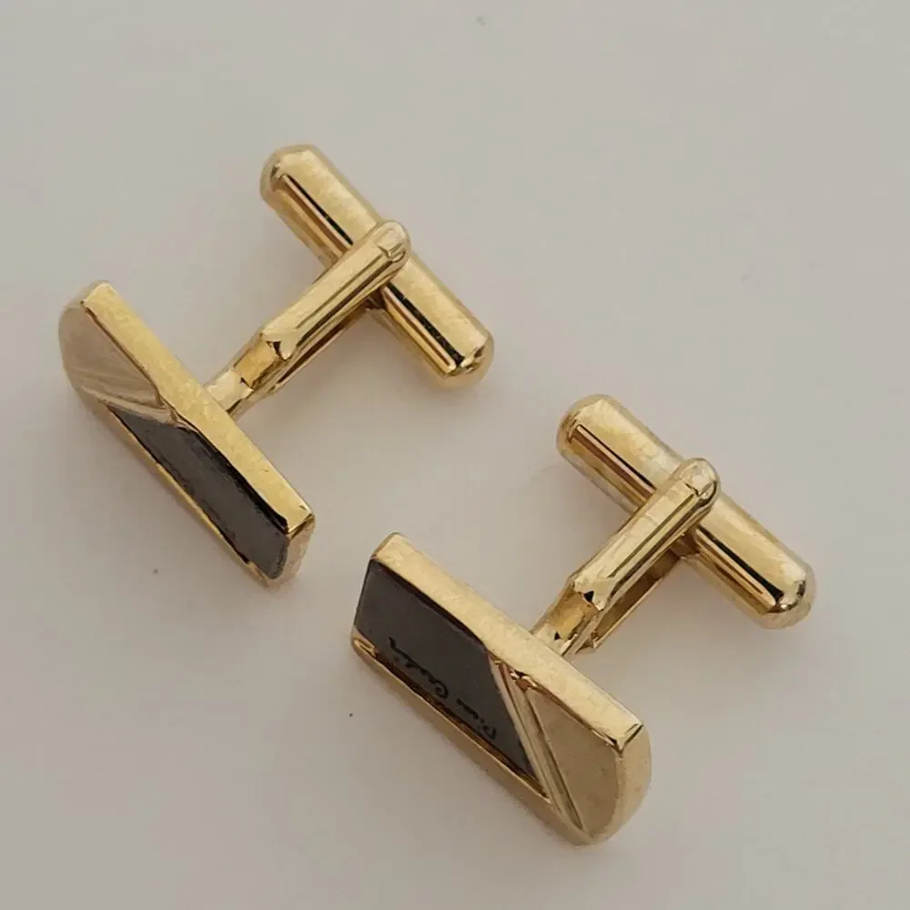 Pierre Cardin Gold‎ Silver Tone Logo Cufflinks Vintage Geometric Designer Retro